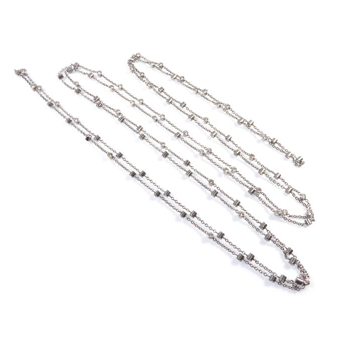Diamond double collet and platinum tracelink chain necklace | MasterArt